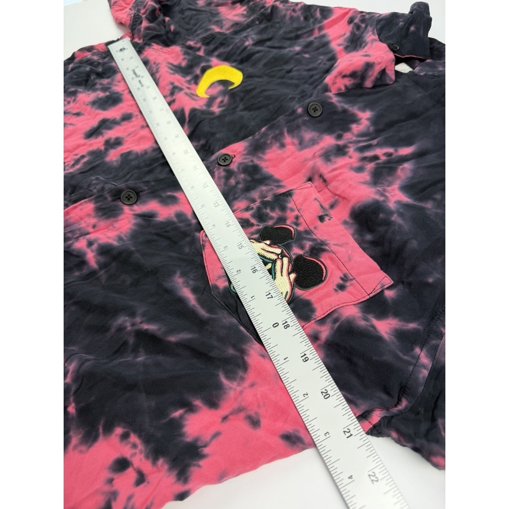 Disney Mickey Mouse Tie Dye Button Up Shirt Pink Black Size Large - Picture 10 of 12